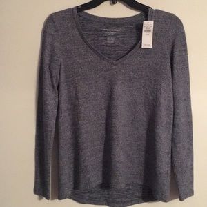 Blue Gray Long Sleeve V Neck